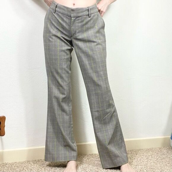 Vintage y2k Mossimo Grey & Green Plaid Low Rise Flare Leg Trouser Pants Size 4 - Picture 1 of 6